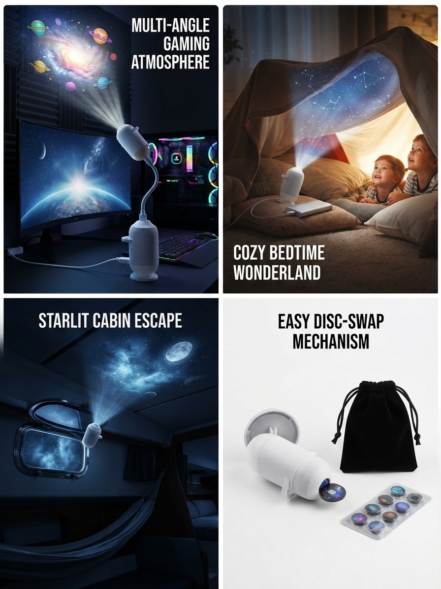 Starry Night Light Projector - Bedroom Ambiance Galaxy Star Projection Lamp for Romantic Ceiling Decor